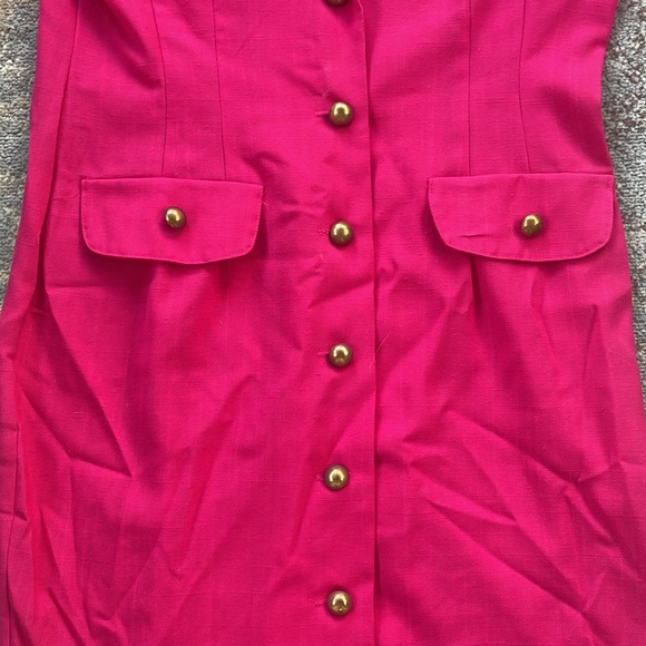 Miss Dorby Vintage Collared Button Down Dress Hot Pink 16 - Picture 2 of 7